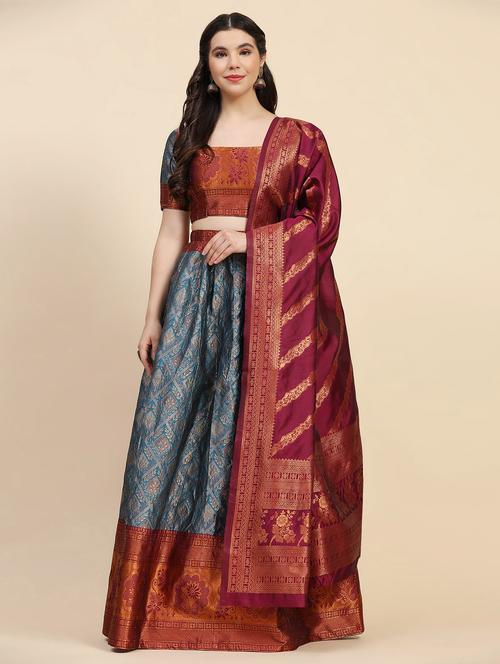 women blue unstitched banarasi lehenga choli with dupatta - 20865422 - Very Small Image - 1