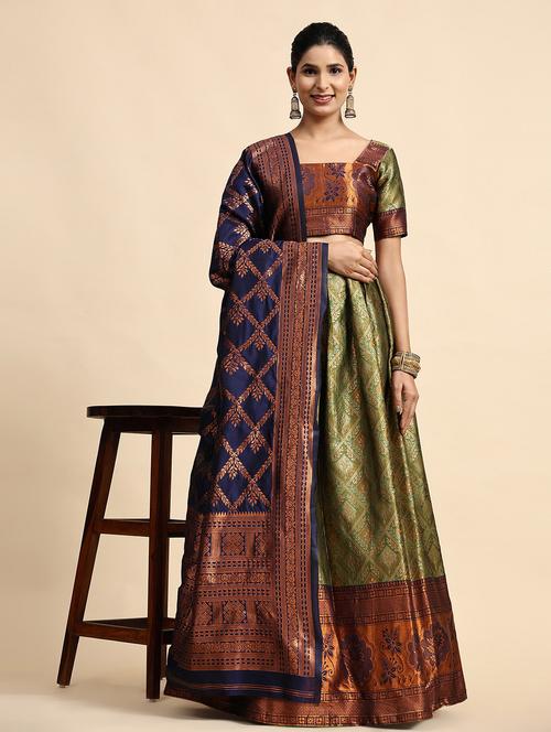 women green unstitched banarasi lehenga choli with dupatta - 20865424 - Very Small Image - 1