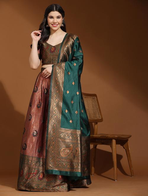women maroon unstitched banarasi lehenga choli with dupatta - 20865433 - Very Small Image - 1