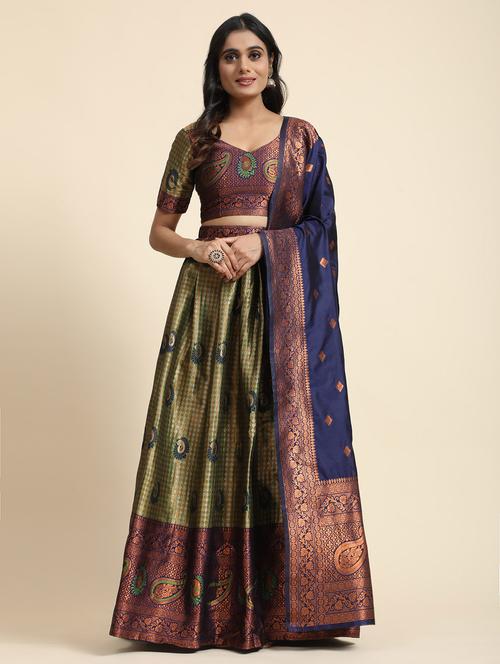 women green unstitched banarasi lehenga choli with dupatta - 20865434 - Very Small Image - 1