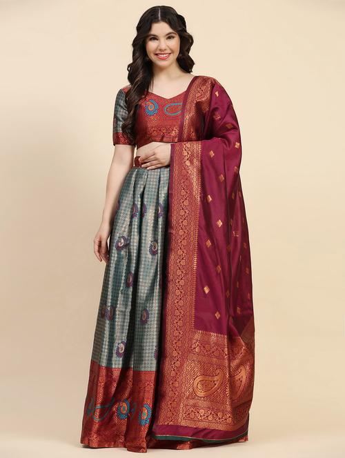 women grey unstitched banarasi lehenga choli with dupatta - 20865435 - Very Small Image - 1