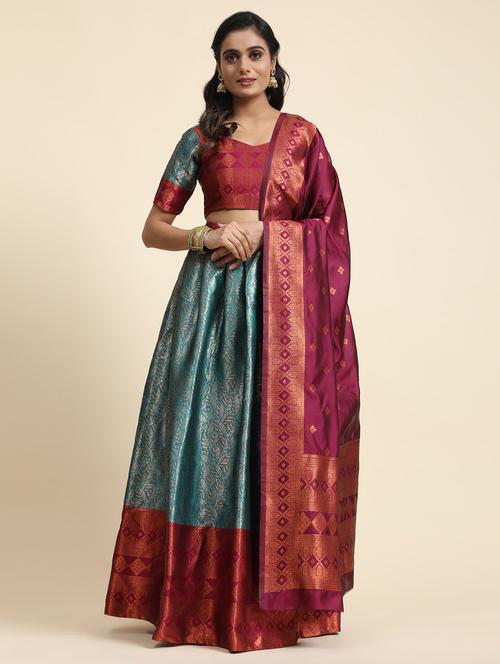 women light blue unstitched banarasi lehenga choli with dupatta - 20865437 - Very Small Image - 1