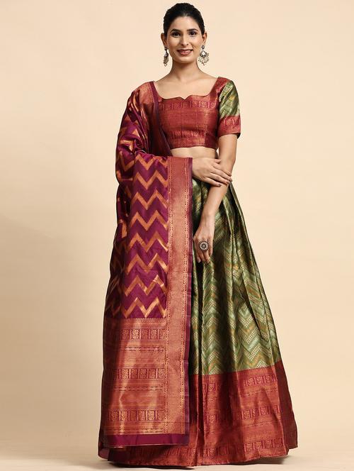 women banarasi silk lehenga choli with dupatta set - 20865443 - Very Small Image - 1