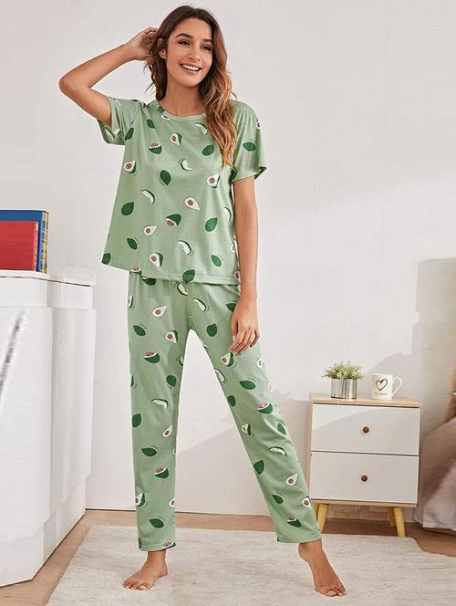 women green printed pyjama set nightwear set - 20872739 - Very Small Image - 1