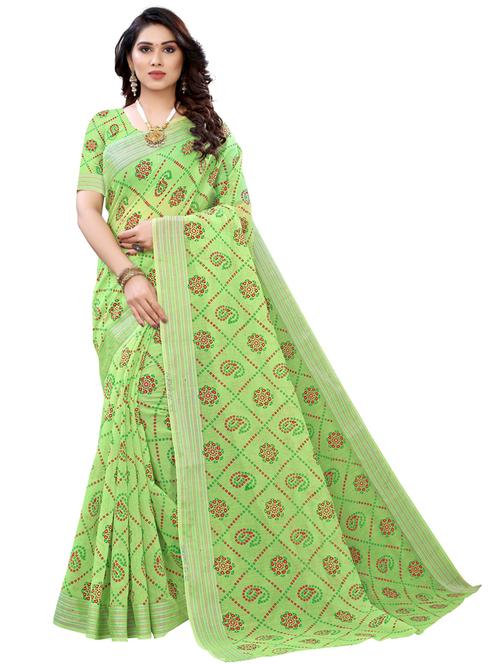 green cotton blend bandhani saree with blouse - 20872843 - Very Small Image - 1