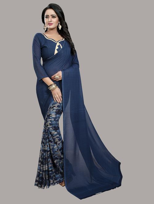 blue printed georgette saree with blouse - 20872887 - Very Small Image - 1