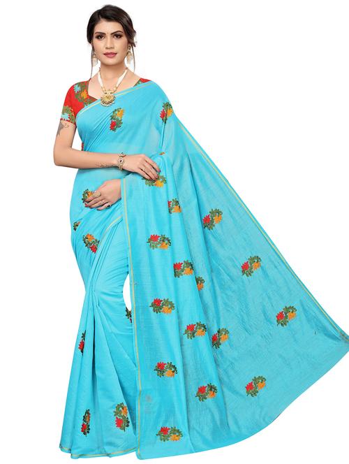 women light blue embroidered saree with blouse - 20873026 - Very Small Image - 1
