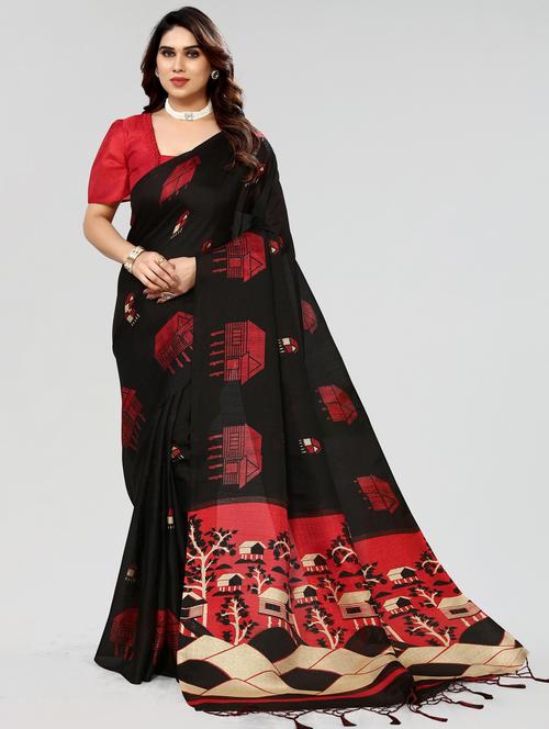 women black printed saree with blouse - 20873227 - Very Small Image - 1