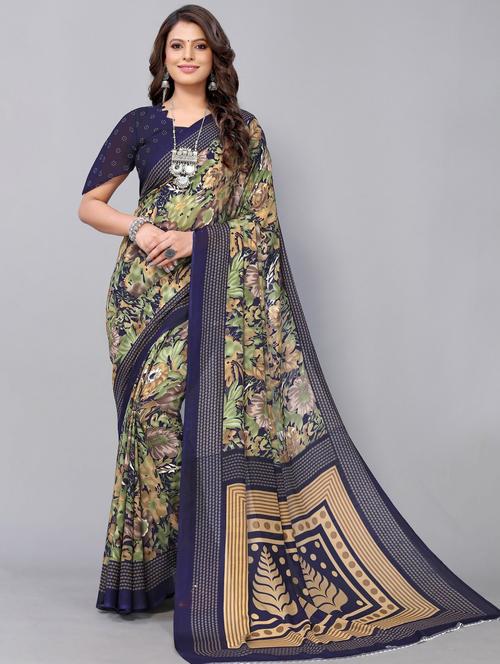 women blue floral printed saree - 20873263 - Very Small Image - 1