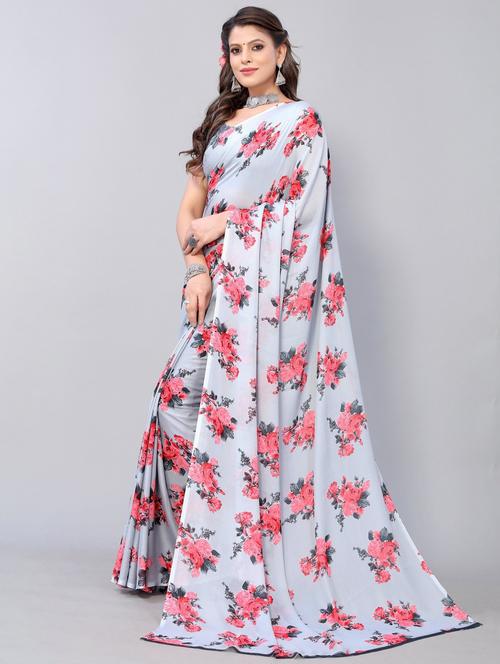 grey floral printed saree with blouse - 20873283 - Very Small Image - 1
