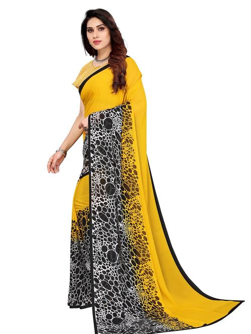 yellow printed georgette saree with blouse - 20873322 - Very Small Image - 1