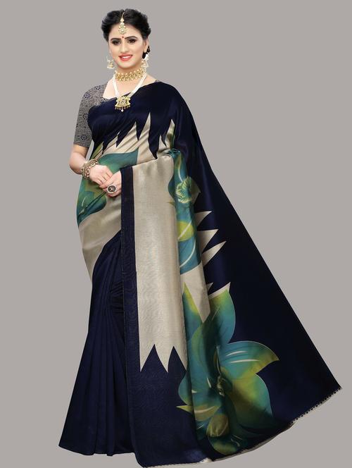 women navy blue floral saree - 20873361 - Very Small Image - 1
