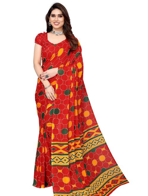 red printed saree with blouse - 20873377 - Very Small Image - 1