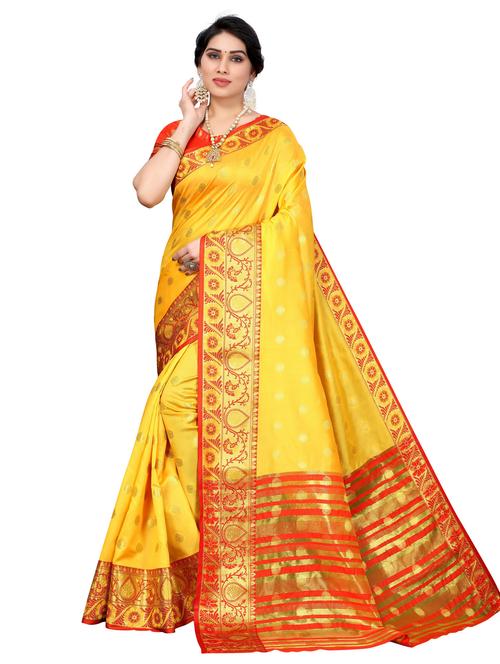women yellow self design banarasi saree - 20873413 - Very Small Image - 1