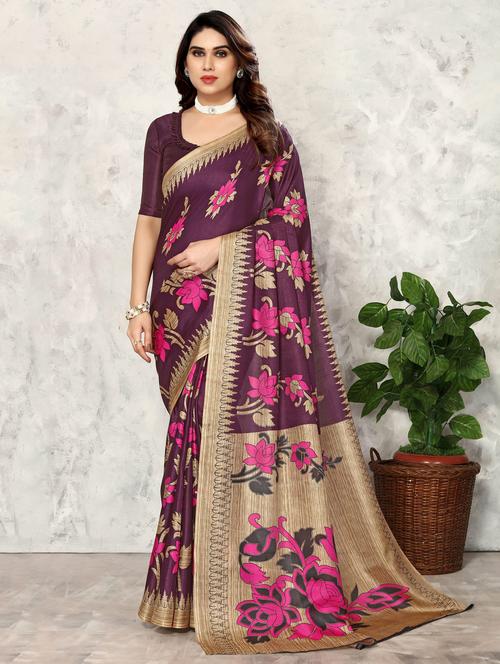 women purple floral printed saree - 20873507 - Very Small Image - 1