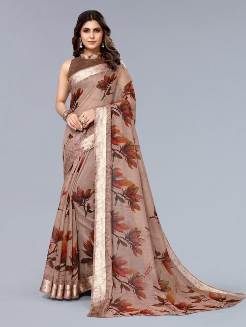 women brown floral printed saree - 20873520 - Very Small Image - 1