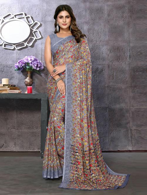 women floral printed saree with blouse - 20873682 - Very Small Image - 1