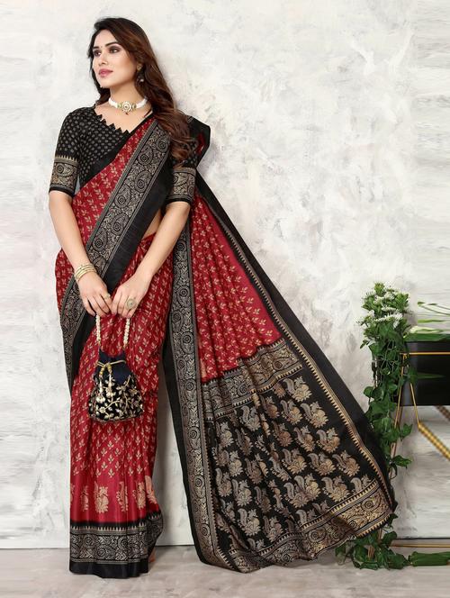 women printed bordered saree with blouse - 20873723 - Very Small Image - 1