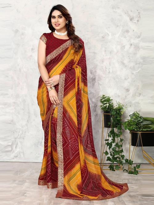 women bandhani printed saree with blouse - 20873738 - Very Small Image - 1