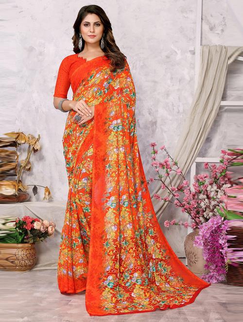 women floral printed saree - 20873744 - Very Small Image - 1