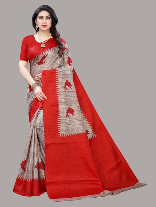 women red printed bordered saree with blouse - 20874074 - Very Small Image - 1