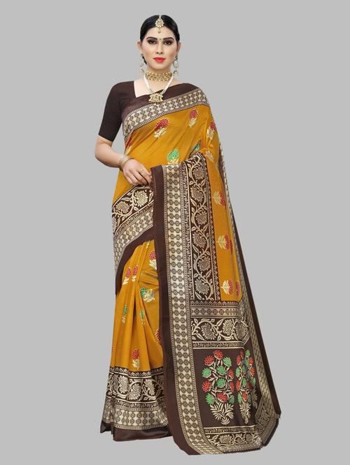 women mustard floral printed saree with blouse - 20874077 - Very Small Image - 1