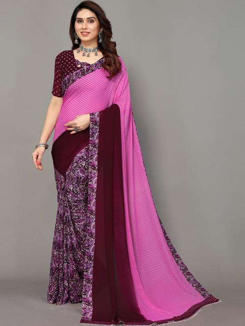 women purple printed half and half saree - 20874124 - Very Small Image - 1