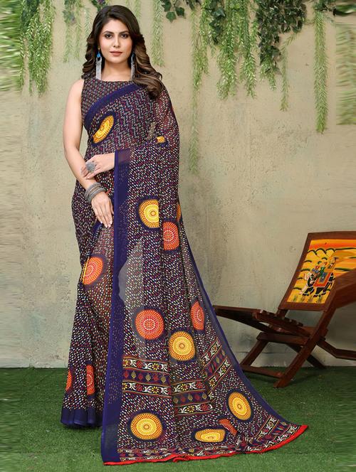 women printed georgette saree - 20874229 - Very Small Image - 1