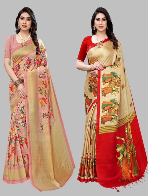 pack of 2 multi colored combo saree with blouse - 20874985 - Very Small Image - 1