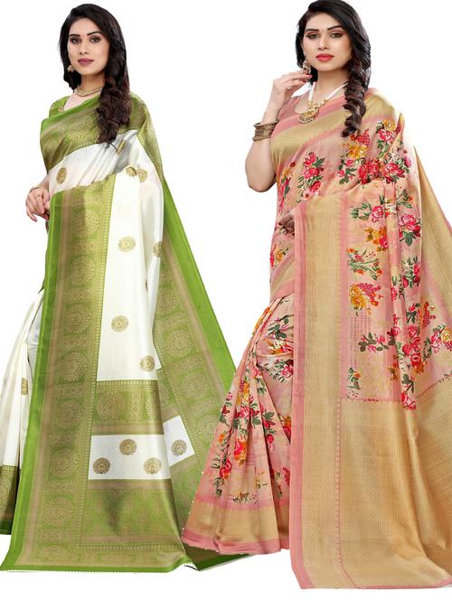 pack of 2 multi colored printed saree - 20874993 - Very Small Image - 1