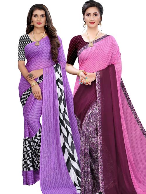 women pack of 2 printed sarees with blouse - 20875030 - Very Small Image - 1