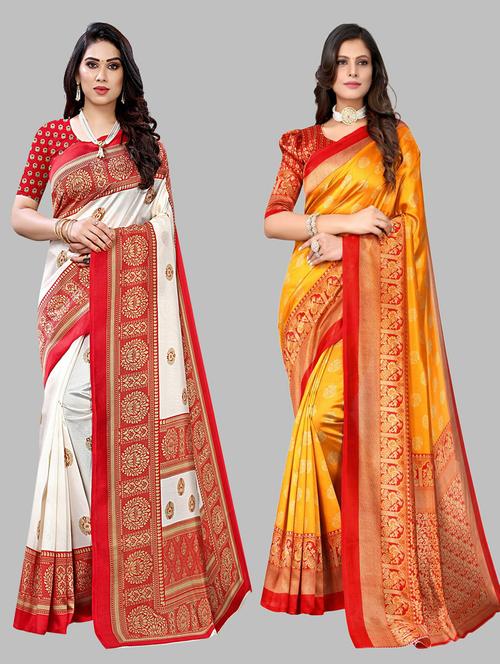 pack of 2 multi colored combo saree with blouse - 20875041 - Very Small Image - 1