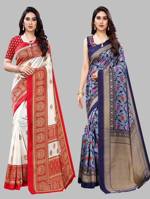 pack of 2 multi colored combo saree with blouse - 20875049 - Very Small Image - 1