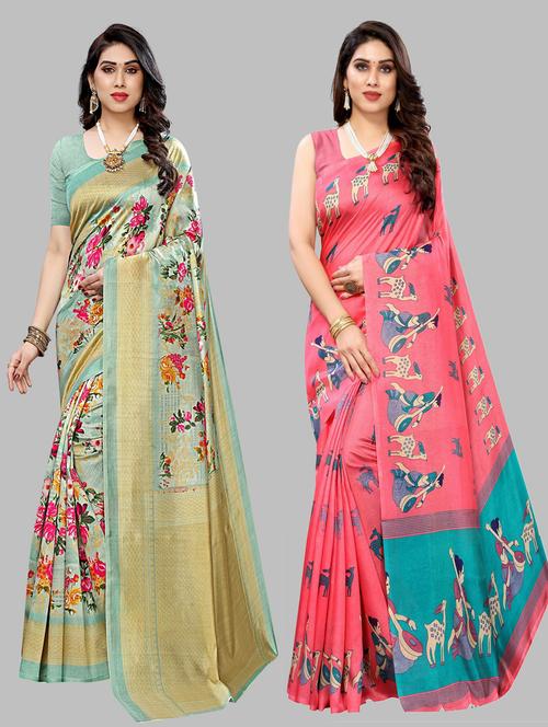 pack of 2 multi colored combo saree with blouse - 20875057 - Very Small Image - 1