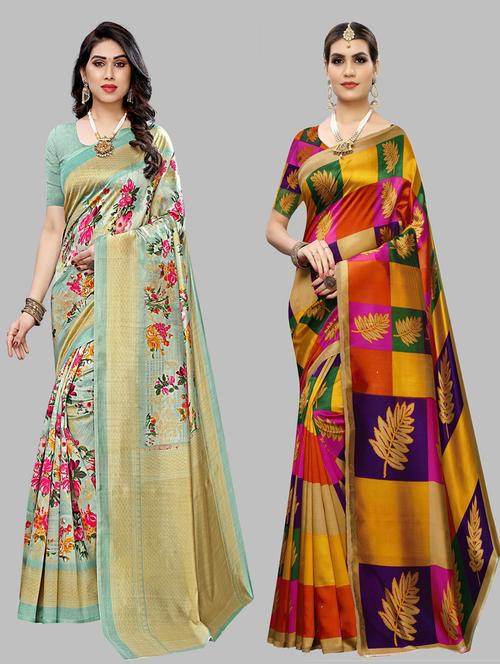 pack of 2 multi colored printed saree - 20875068 - Very Small Image - 1