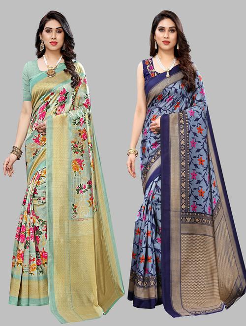 pack of 2 multi colored combo saree with blouse - 20875069 - Very Small Image - 1