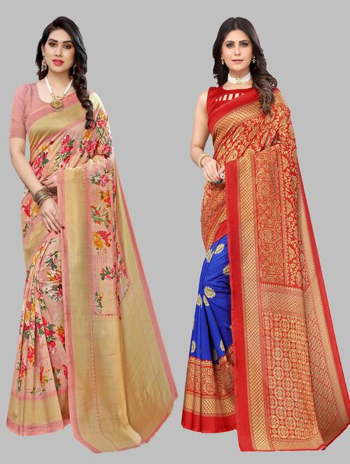 pack of 2 multi colored combo saree with blouse - 20875079 - Very Small Image - 1