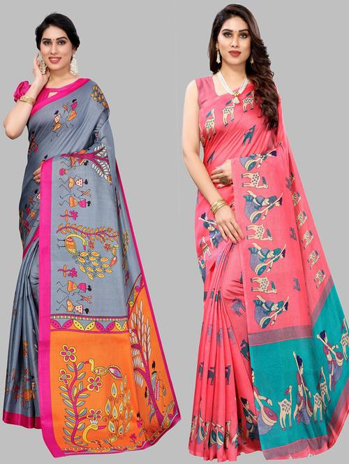 pack of 2 multi colored combo saree with blouse - 20875112 - Very Small Image - 1
