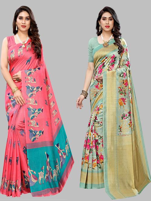 women multi color pack of 2 sarees with blouse - 20875162 - Very Small Image - 1