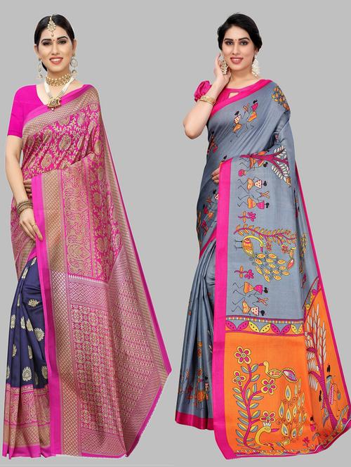 pack of 2 multi colored printed saree - 20875205 - Very Small Image - 1