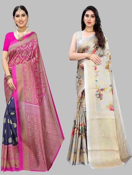 pack of 2 multi colored combo saree with blouse - 20875217 - Very Small Image - 1