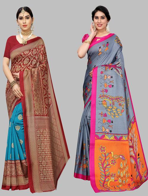 pack of 2 multi colored combo saree with blouse - 20875224 - Very Small Image - 1