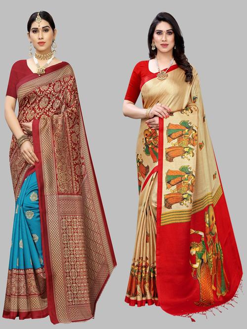 pack of 2 multi colored combo saree with blouse - 20875235 - Very Small Image - 1