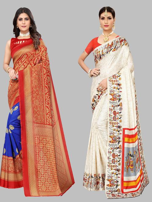 women pack of 2 printed sarees with blouse - 20875256 - Very Small Image - 1