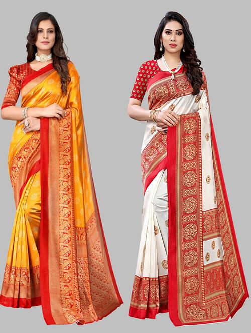 pack of 2 multi colored combo saree with blouse - 20875257 - Very Small Image - 1