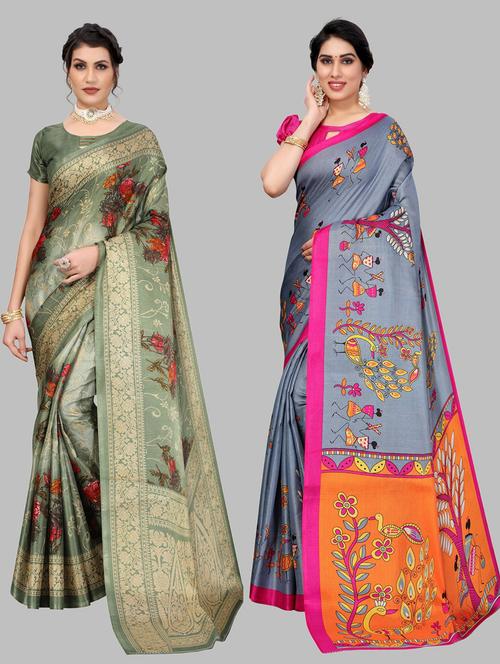 pack of 2 multi colored combo saree with blouse - 20875277 - Very Small Image - 1