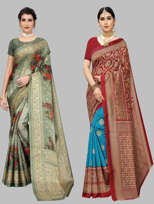 pack of 2 multi colored combo saree - 20875281 - Very Small Image - 1