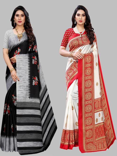 pack of 2 multi colored combo saree with blouse - 20875291 - Very Small Image - 1