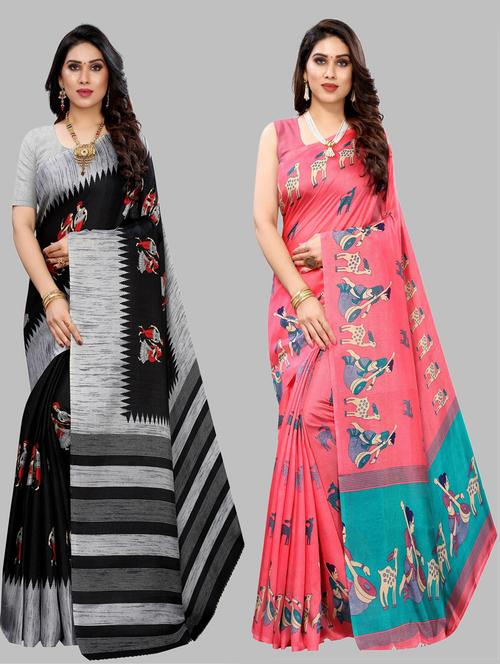 pack of 2 multi colored combo saree with blouse - 20875297 - Very Small Image - 1