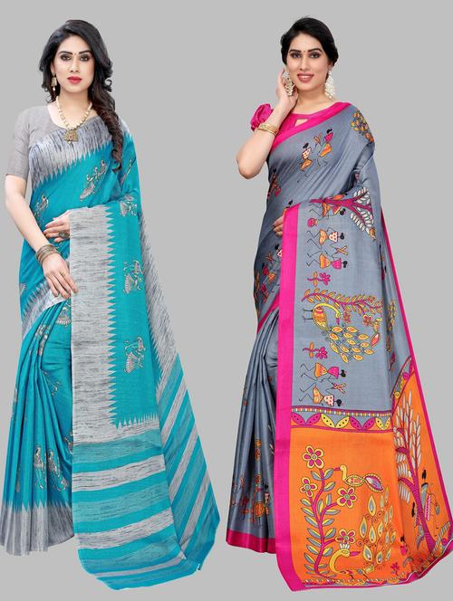 pack of 2 multi colored combo saree with blouse - 20875314 - Very Small Image - 1